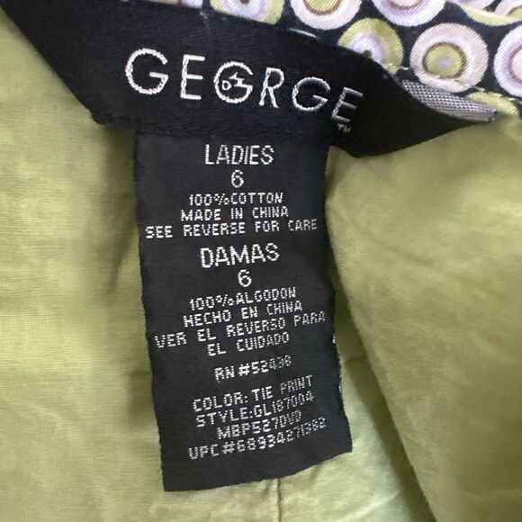 George 100% Cotton Skirt Lined Green Multi A-Line Knee Length Womens Size 6 - Picture 8 of 9